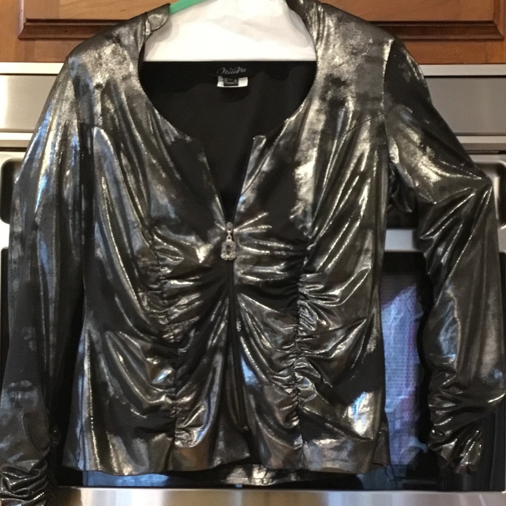 Size 10 Black Metallic Zip up Jacket Nueva
